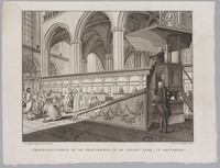 KG 07477c
          <br/>
          Geschiedenis godsdiensten: Trouwplechtigheid by de Hervormeden, in de Nieuwe Kerk, te Amsterdam
          <br/>
          <em>Beek, J.L. van (werkz. ca. 1782 - 1814)</em>